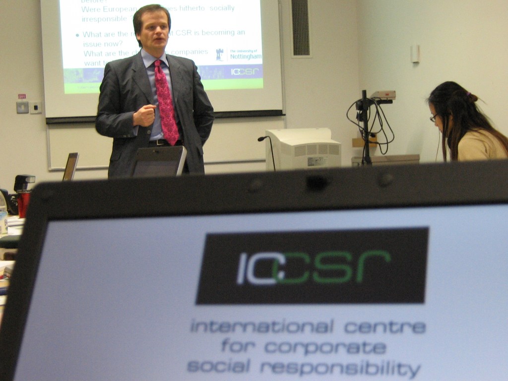 Dirk Matten, one of the many lecturers from UK, Scotland, and west Europe tapped to lecture or facilitate every week, briefs the 10 Chevening Fellows on the first day of the program designed by Nottingham University sustainability centre. We were the first batch of ICCSR's Chevening program.